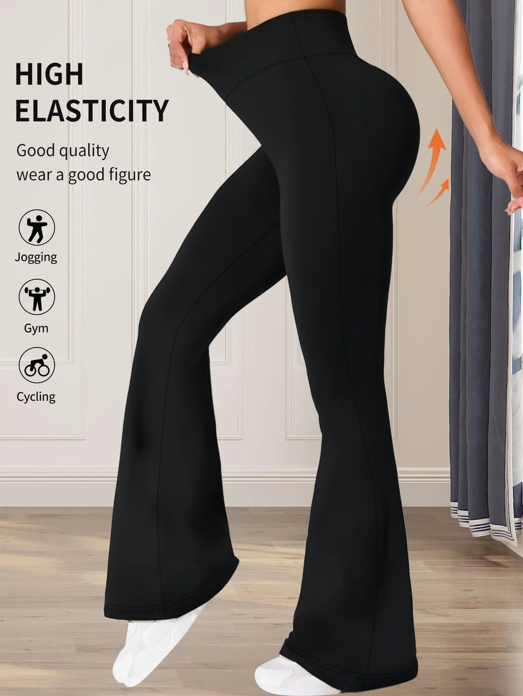 High-Waisted Flared Pants – Slim Fit Long Black Trousers for Women