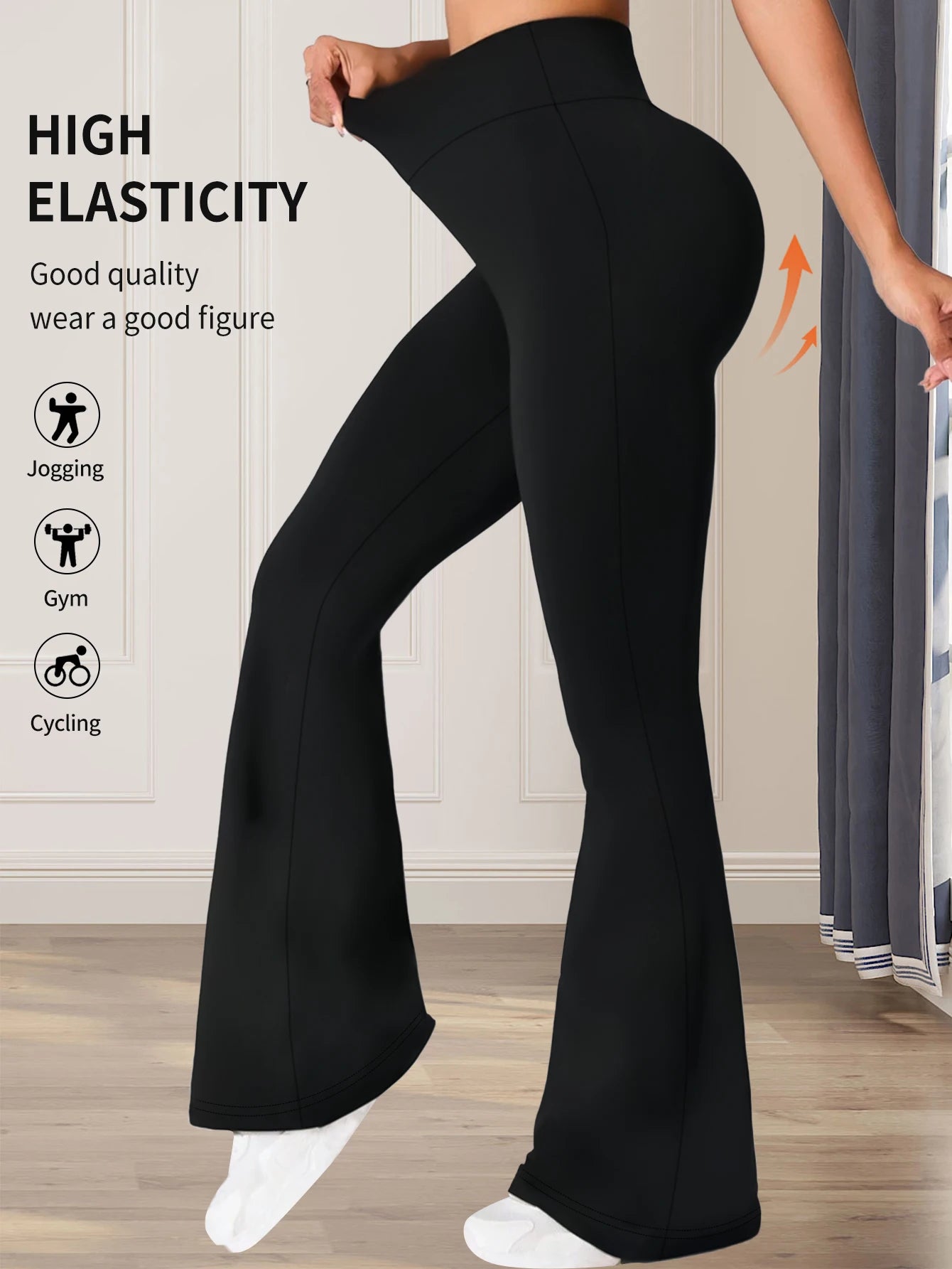 High-Waisted Flared Pants – Slim Fit Long Black Trousers for Women