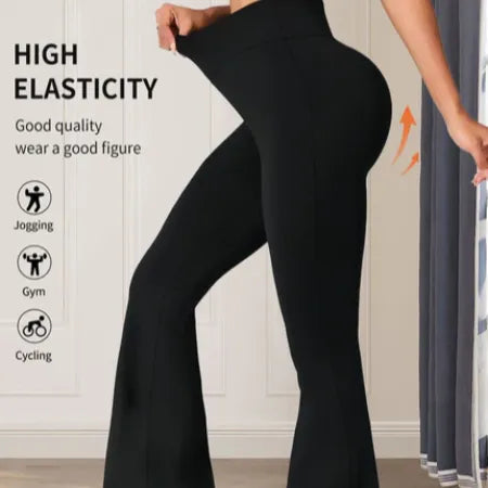 High-Waisted Flared Pants – Slim Fit Long Black Trousers for Women