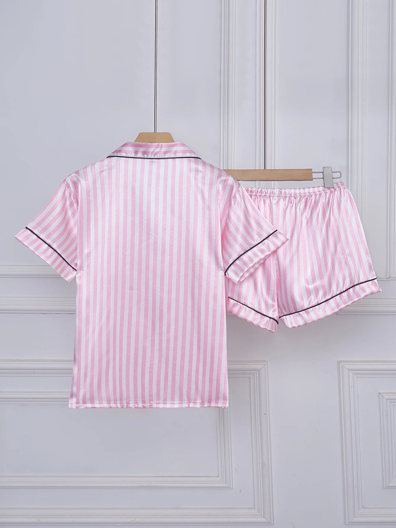 Striped Pajama Set – Short Sleeve Top and Shorts with Pocket