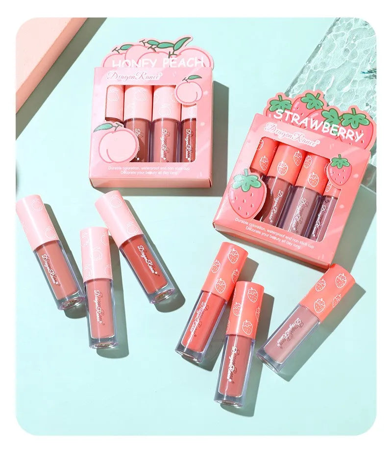 Fruity Kiss Velvet Lips – 4 Mini Matte Tints, Long-Lasting