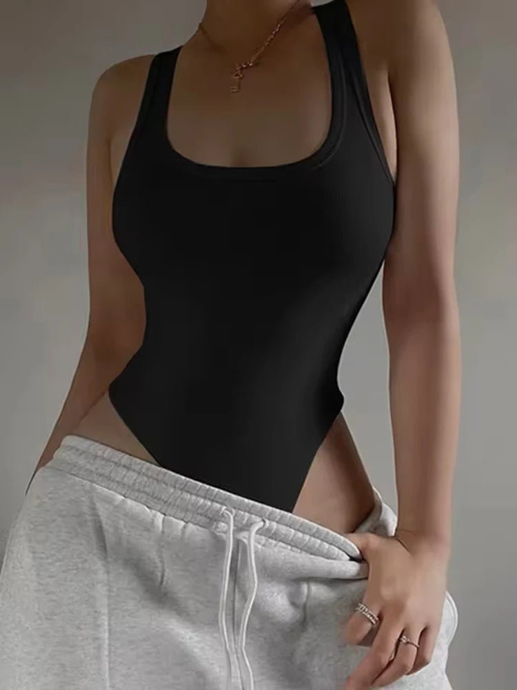 Sleeveless Knit Bodysuit – Sexy Off-Shoulder Halter Top