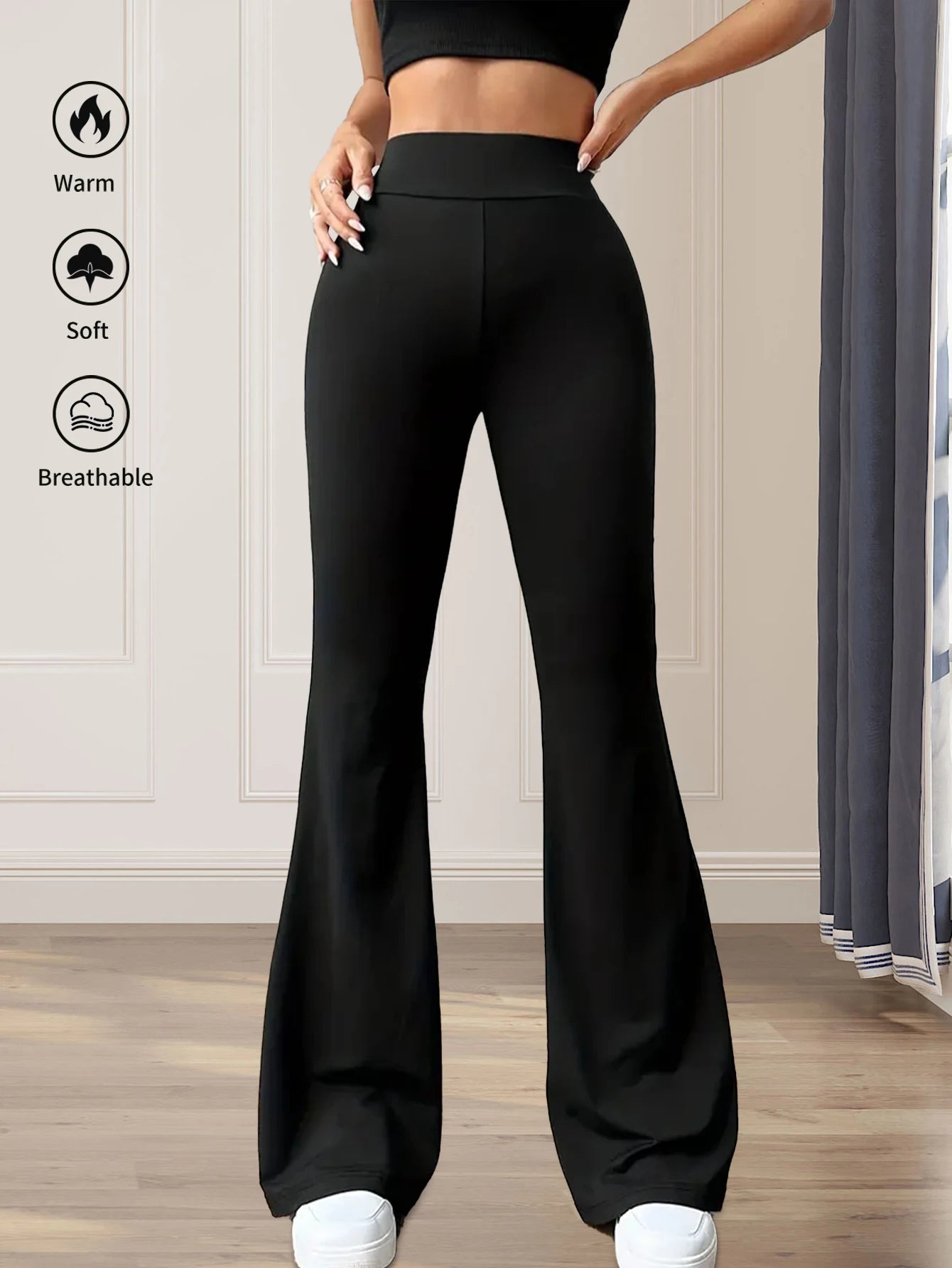High-Waisted Flared Pants – Slim Fit Long Black Trousers for Women