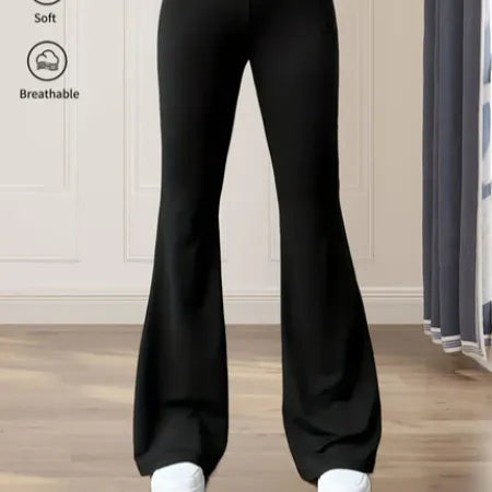 High-Waisted Flared Pants – Slim Fit Long Black Trousers for Women