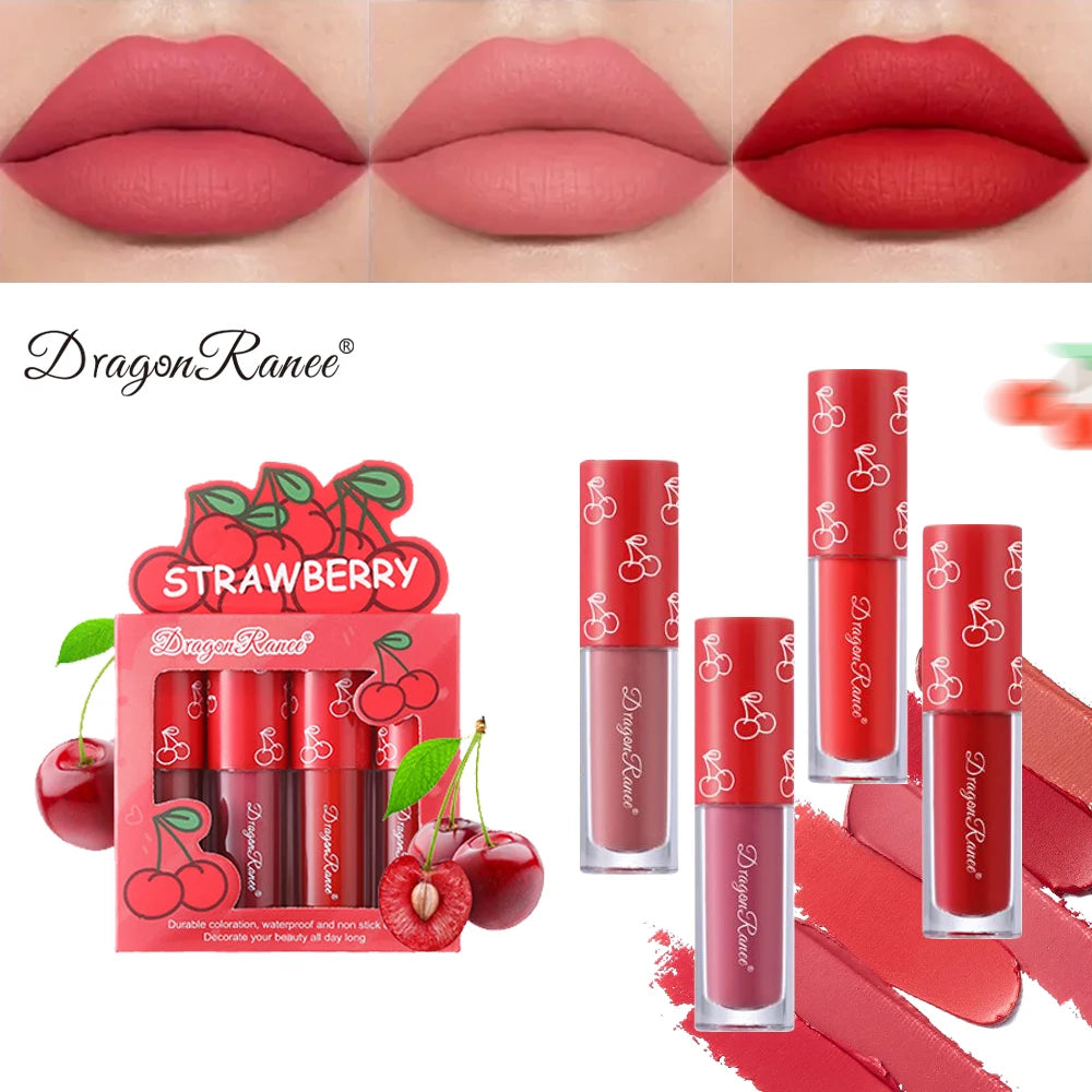 Fruity Kiss Velvet Lips – 4 Mini Matte Tints, Long-Lasting