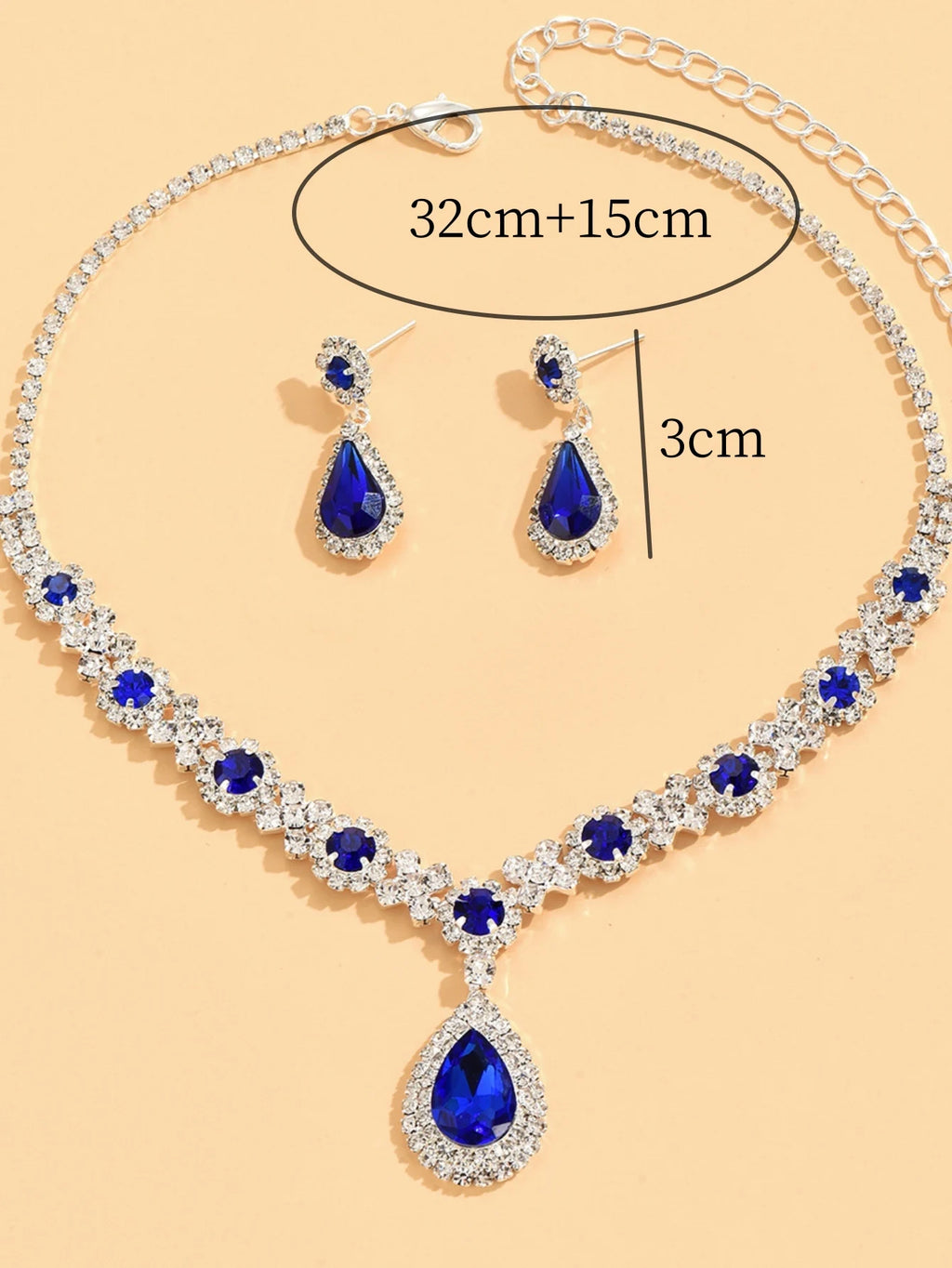 Women’s Crystal Necklace & Earrings Set – 3-Piece Elegant Jewelry for Evening Wear