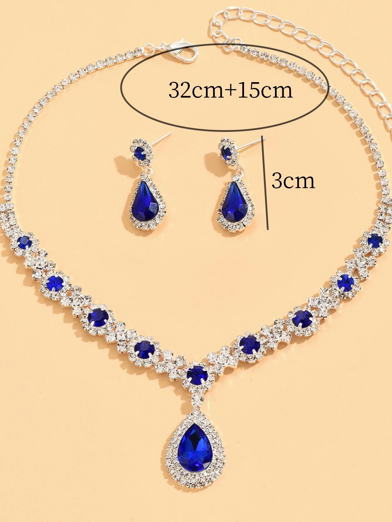 Women’s Crystal Necklace & Earrings Set – 3-Piece Elegant Jewelry for Evening Wear