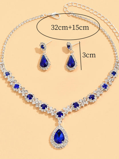Women’s Crystal Necklace & Earrings Set – 3-Piece Elegant Jewelry for Evening Wear