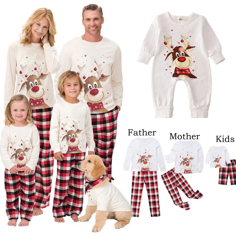 Family Matching Christmas Pajama Sets – Mother, Kids, Baby Romper & Pet Dog Outfits