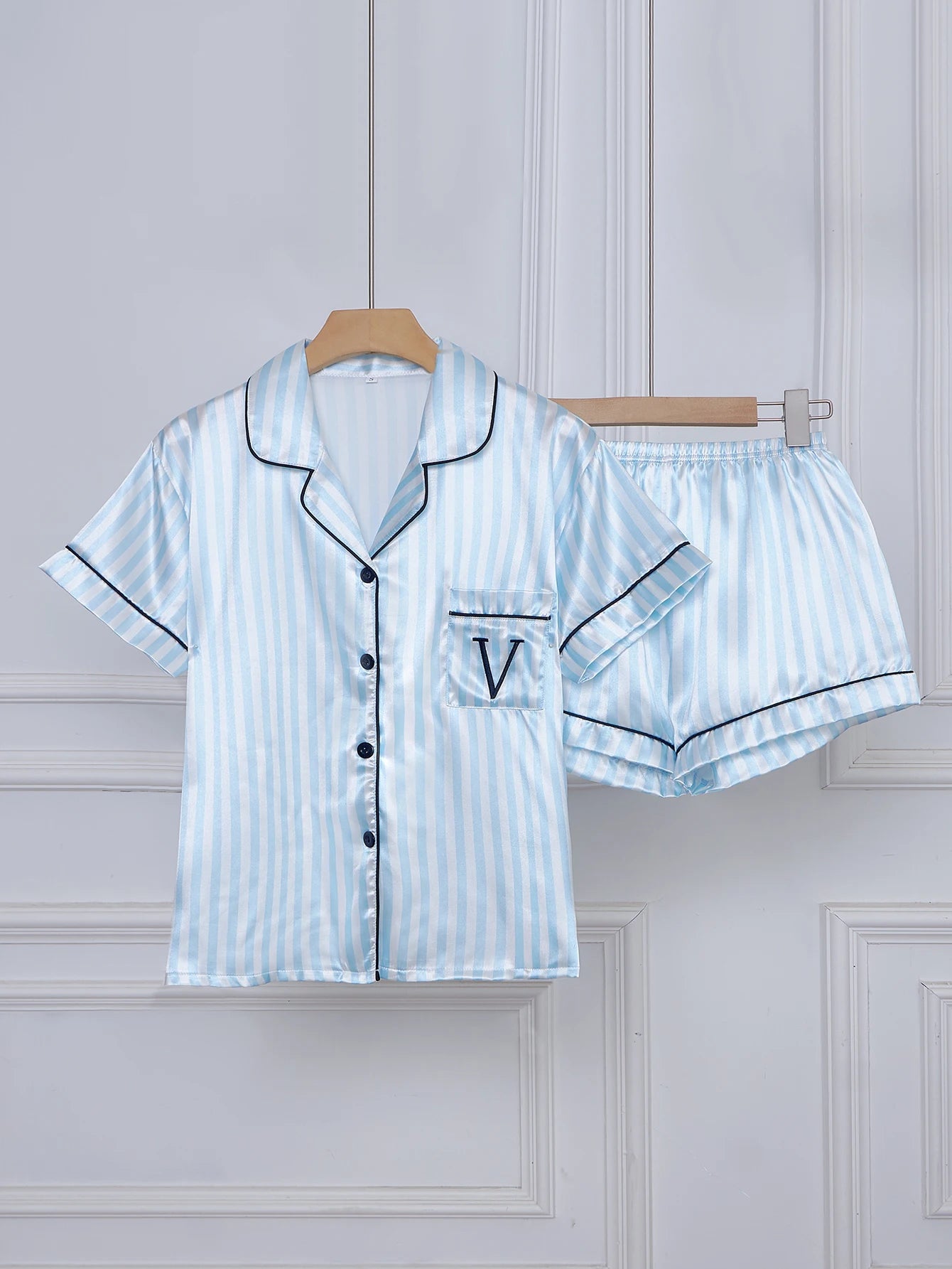 Striped Pajama Set – Short Sleeve Top and Shorts with Pocket