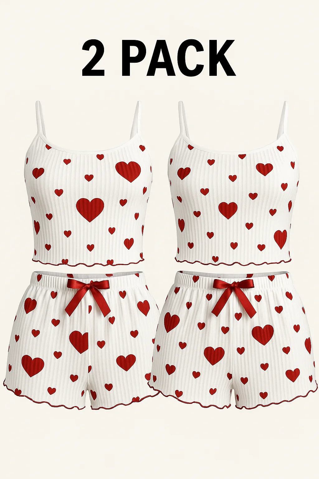 Heart Print Pajama Set – Soft Sleeveless Crop Top & Shorts