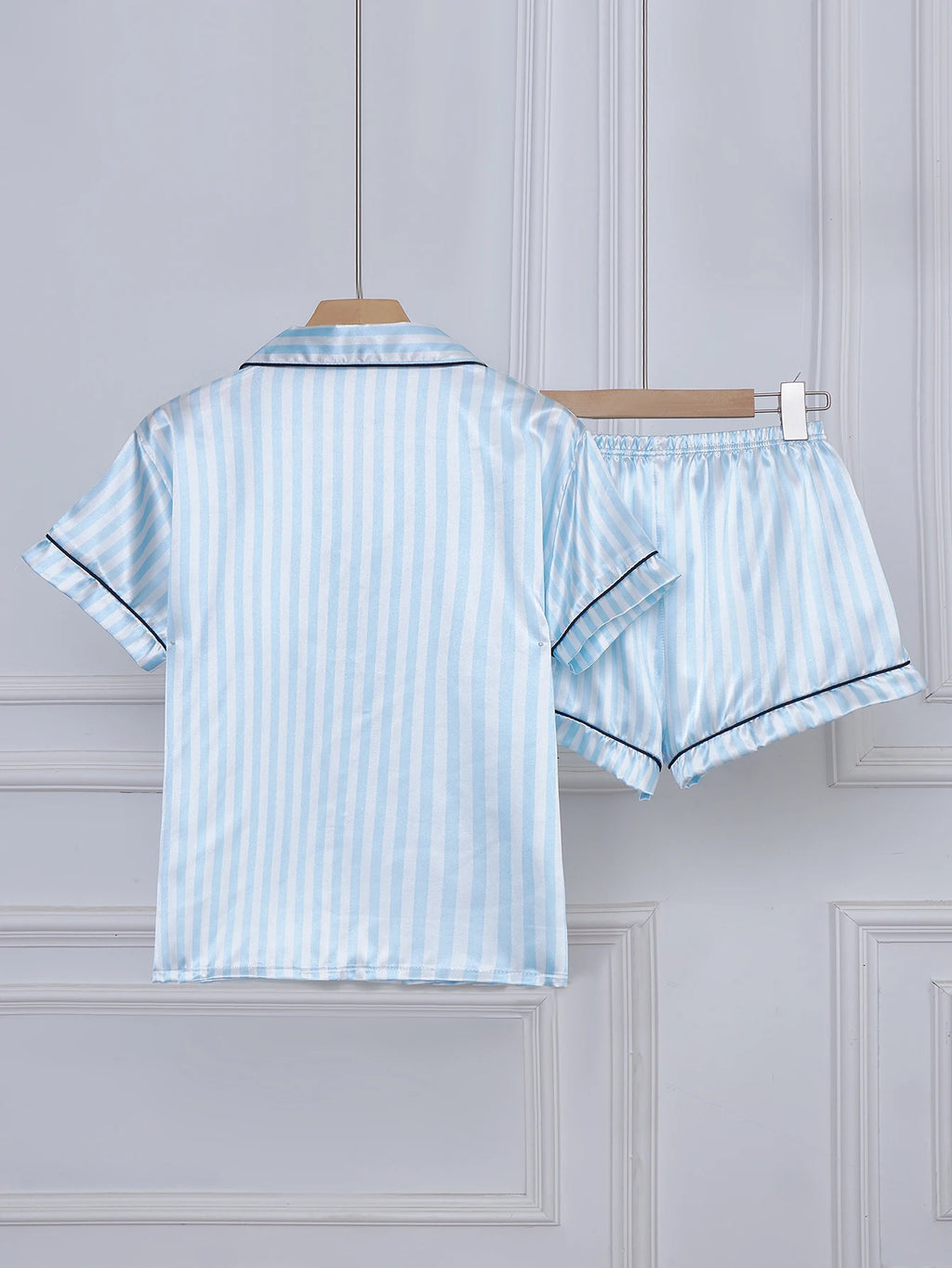 Striped Pajama Set – Short Sleeve Top and Shorts with Pocket