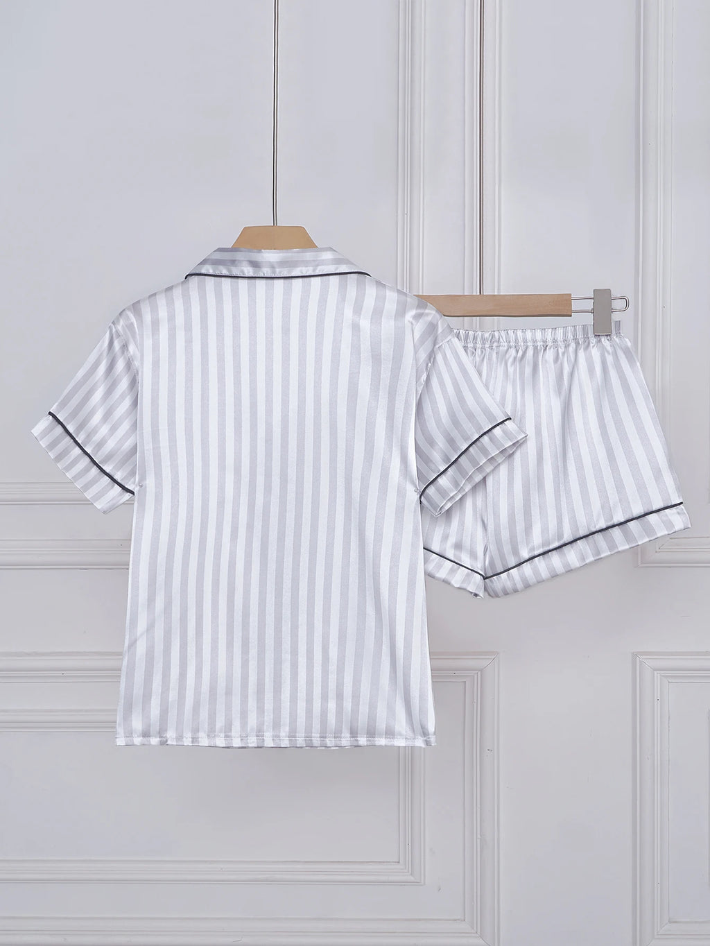 Striped Pajama Set – Short Sleeve Top and Shorts with Pocket