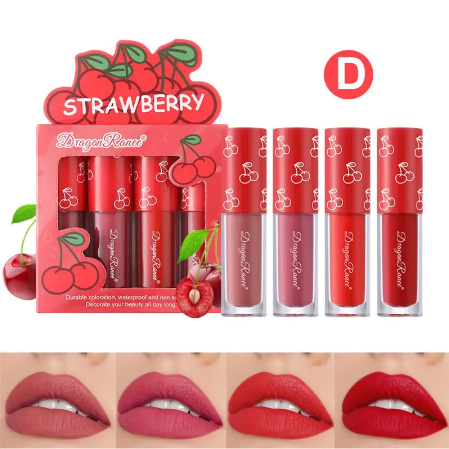 Fruity Kiss Velvet Lips – 4 Mini Matte Tints, Long-Lasting