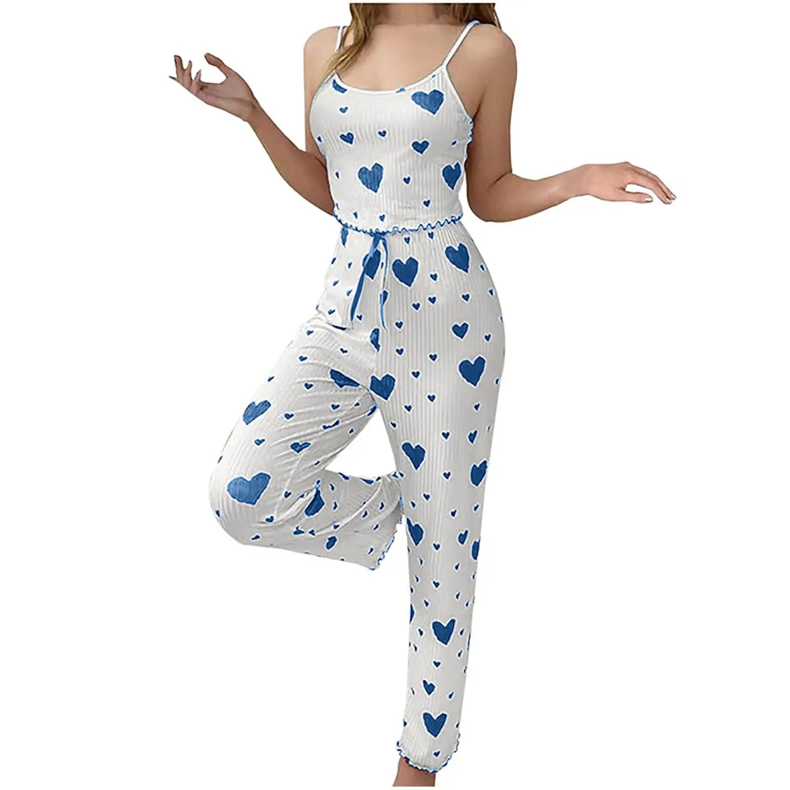 Plus Size Pajama Set – 2-Piece Vest Top and Trousers, Breathable Fabric