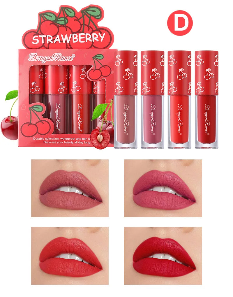 Fruity Kiss Velvet Lips – 4 Mini Matte Tints, Long-Lasting