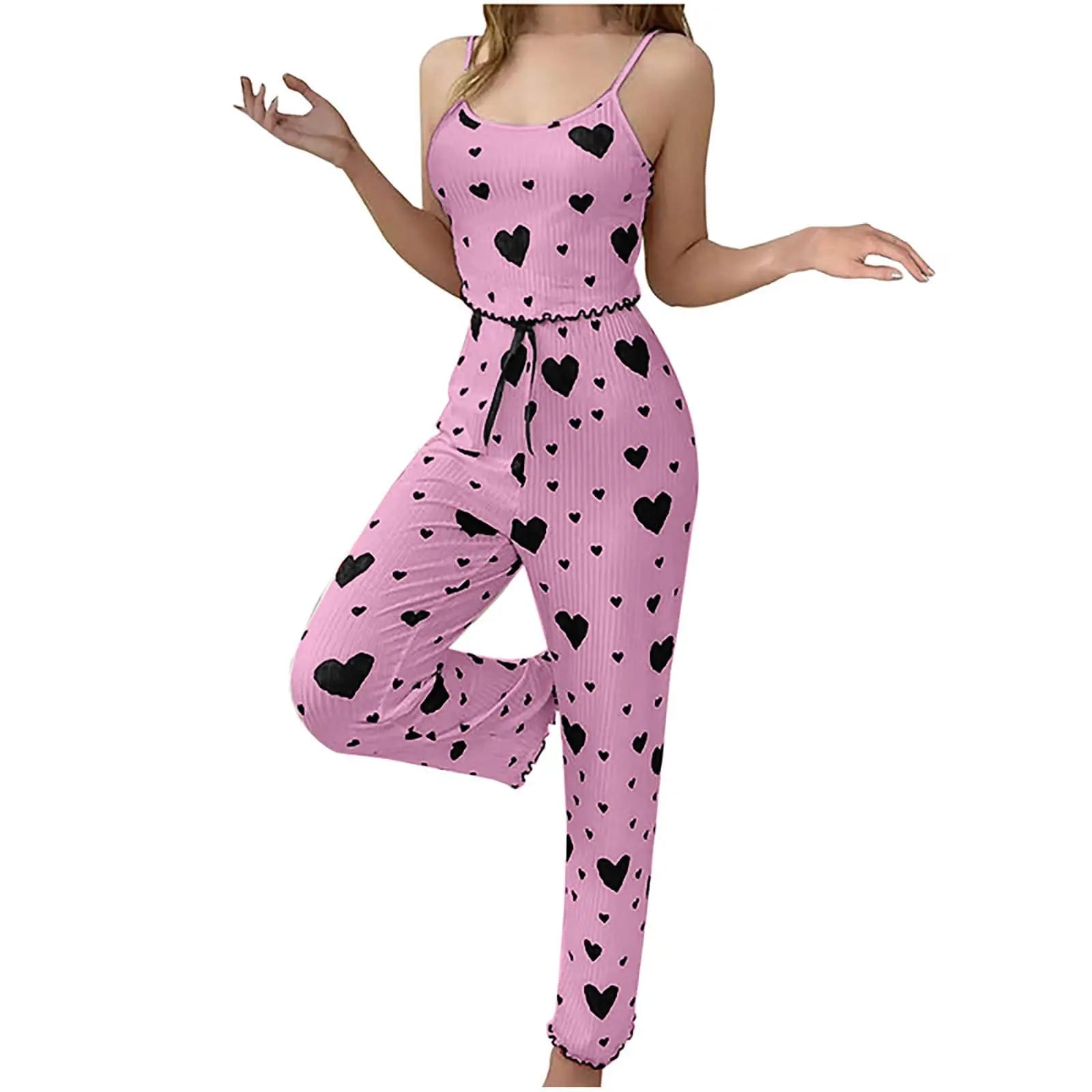 Plus Size Pajama Set – 2-Piece Vest Top and Trousers, Breathable Fabric