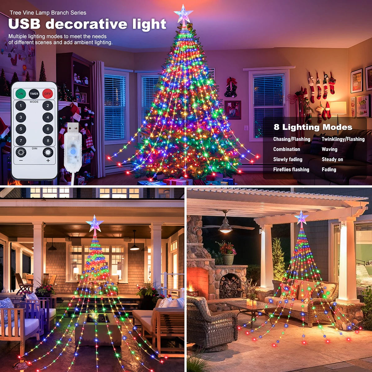 Christmas LED Fairy String Lights 2/3M – Waterproof USB Lights with 8 Modes for Indoor & Outdoor Decor