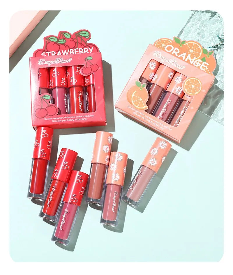 Fruity Kiss Velvet Lips – 4 Mini Matte Tints, Long-Lasting