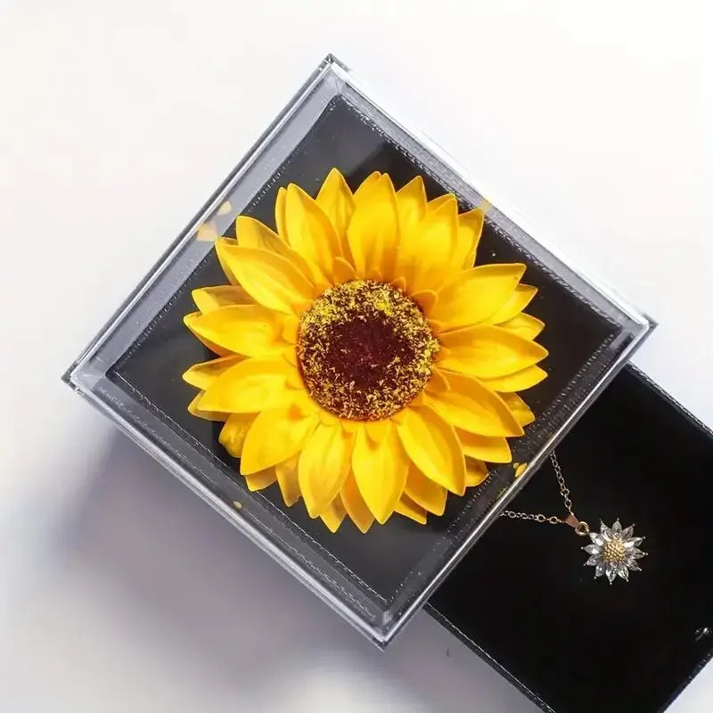 Sunflower & Daisy Pendant Necklace – Stainless Steel with Zircon, Gift Box Included