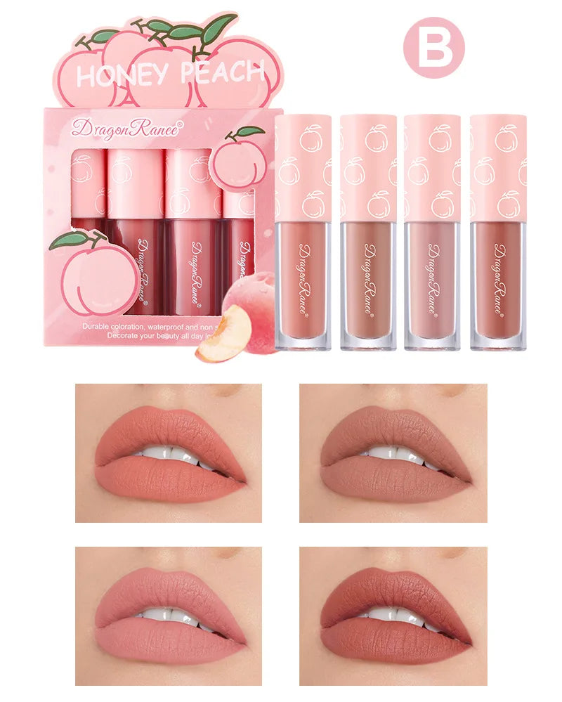 Fruity Kiss Velvet Lips – 4 Mini Matte Tints, Long-Lasting