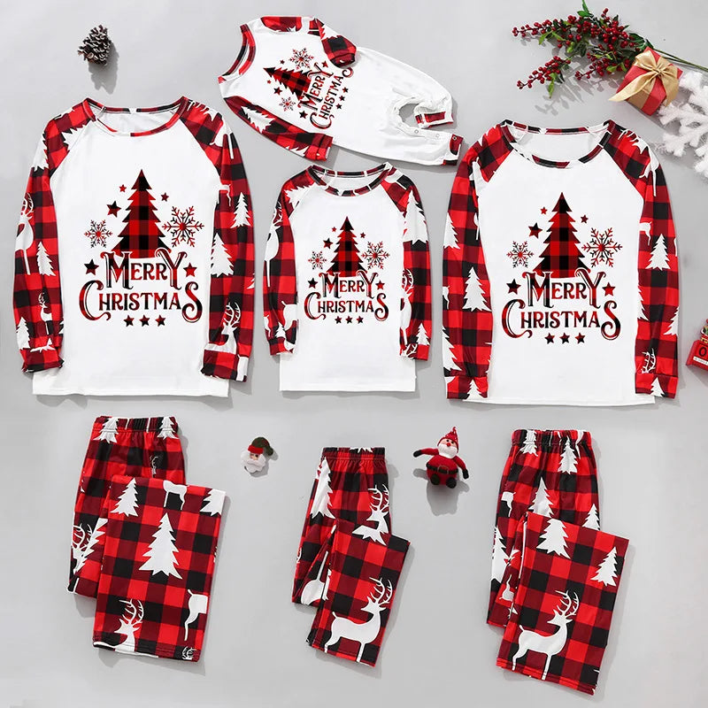 Christmas Family Matching Pajama Sets – Mom, Dad, Kids & Baby Rompers (2-Piece Outfits)