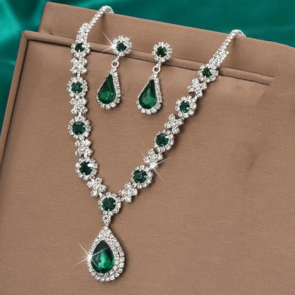Women’s Crystal Necklace & Earrings Set – 3-Piece Elegant Jewelry for Evening Wear