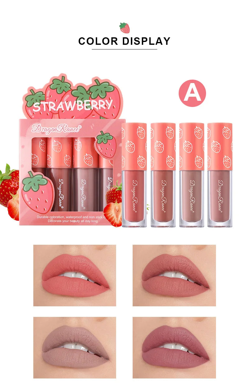 Fruity Kiss Velvet Lips – 4 Mini Matte Tints, Long-Lasting