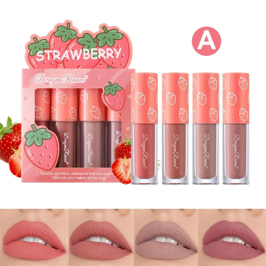 Fruity Kiss Velvet Lips – 4 Mini Matte Tints, Long-Lasting