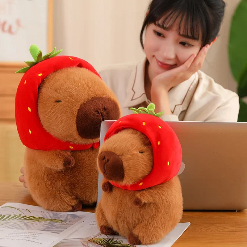 Capybara Plush with Strawberry Hat