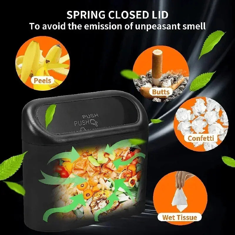 Mini Car Trash Can with Lid – Leak-Proof Compact Bin + 60/300 Bags
