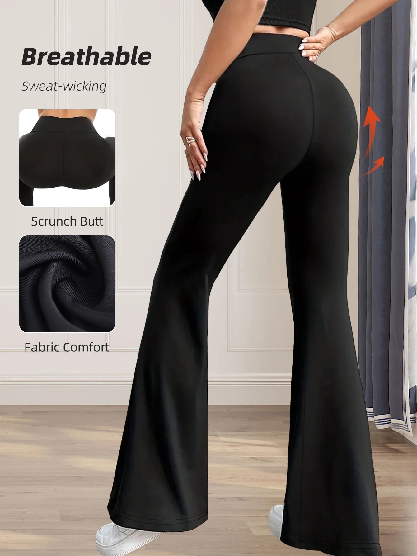 High-Waisted Flared Pants – Slim Fit Long Black Trousers for Women