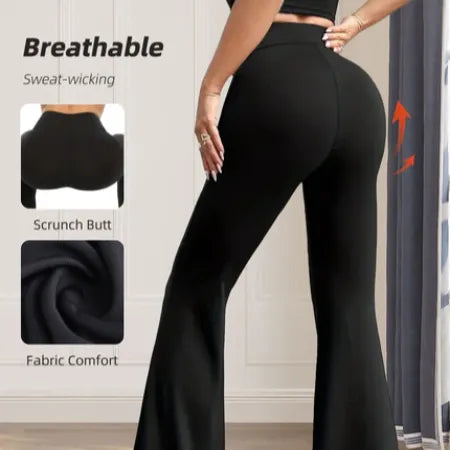High-Waisted Flared Pants – Slim Fit Long Black Trousers for Women