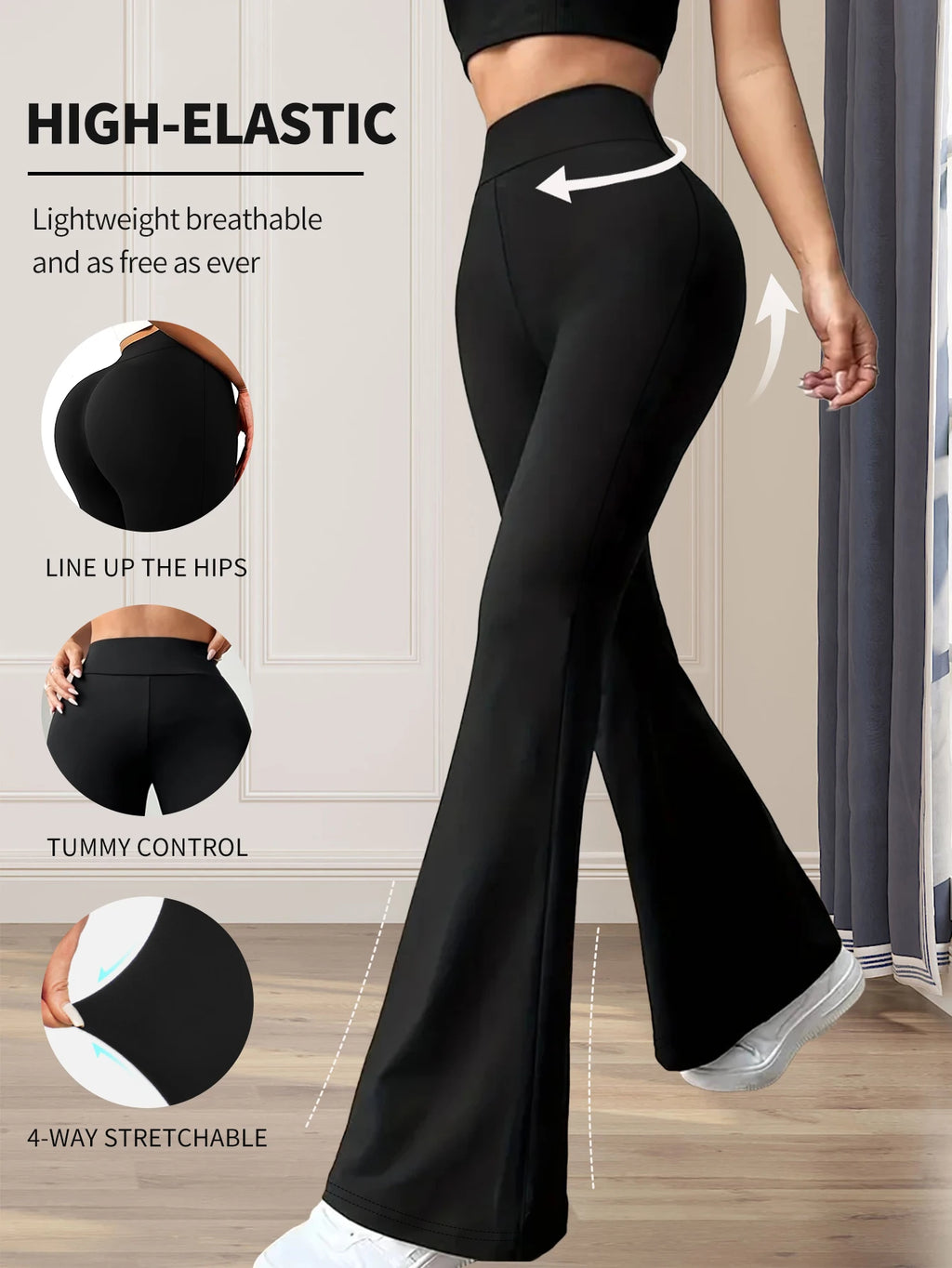High-Waisted Flared Pants – Slim Fit Long Black Trousers for Women