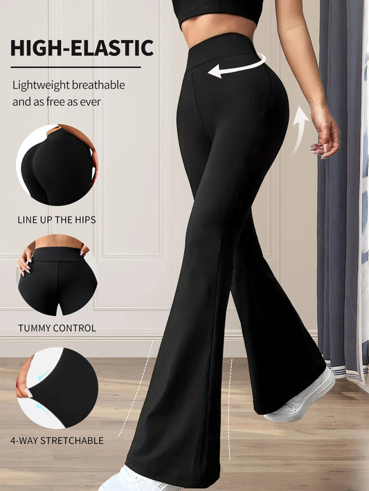 High-Waisted Flared Pants – Slim Fit Long Black Trousers for Women