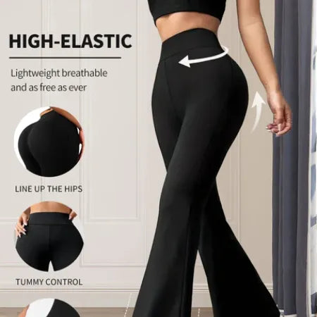 High-Waisted Flared Pants – Slim Fit Long Black Trousers for Women