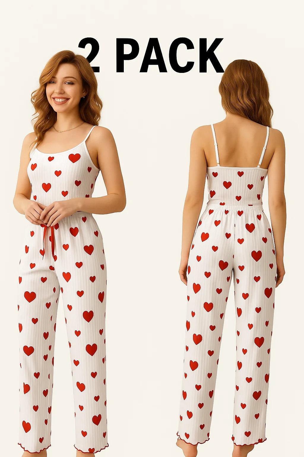Plus Size Pajama Set – 2-Piece Vest Top and Trousers, Breathable Fabric