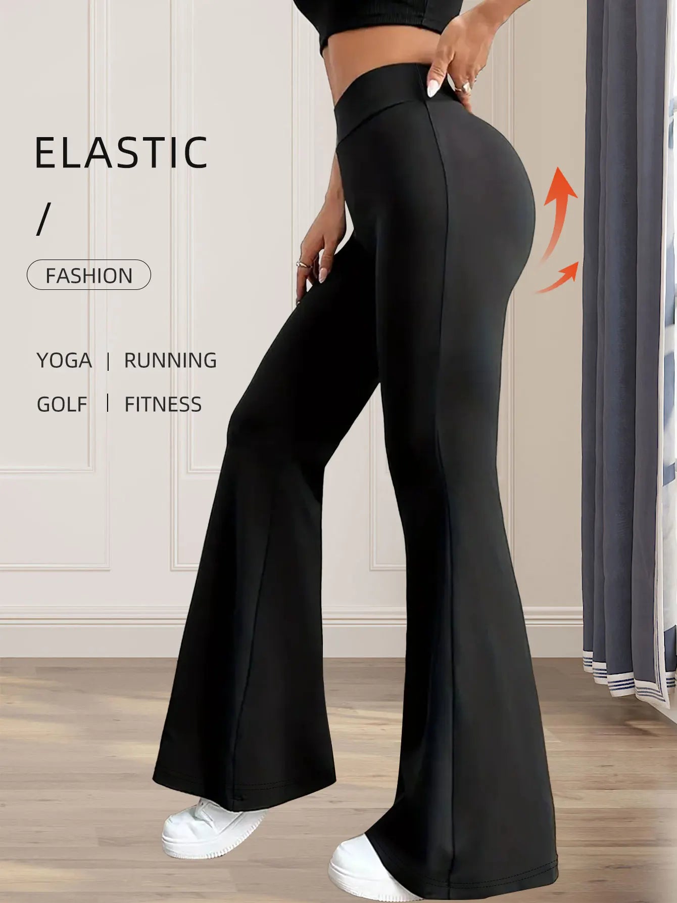 High-Waisted Flared Pants – Slim Fit Long Black Trousers for Women