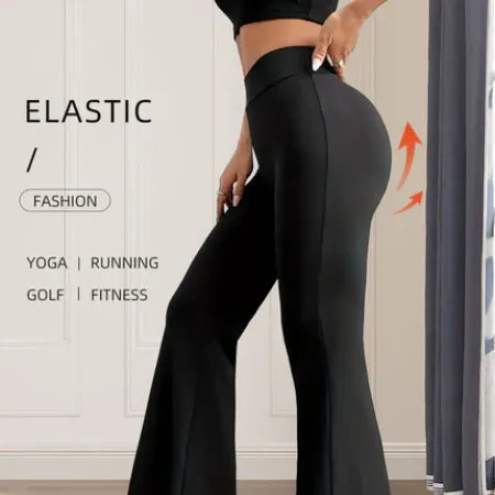 High-Waisted Flared Pants – Slim Fit Long Black Trousers for Women