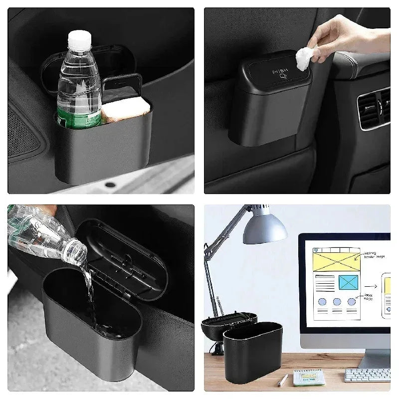 Mini Car Trash Can with Lid – Leak-Proof Compact Bin + 60/300 Bags