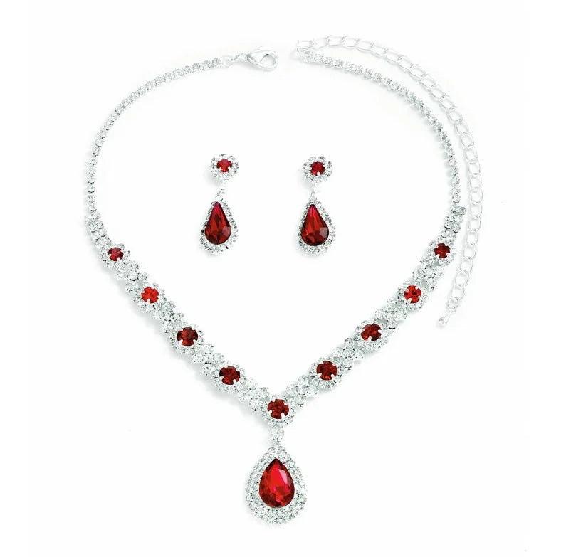 Women’s Crystal Necklace & Earrings Set – 3-Piece Elegant Jewelry for Evening Wear