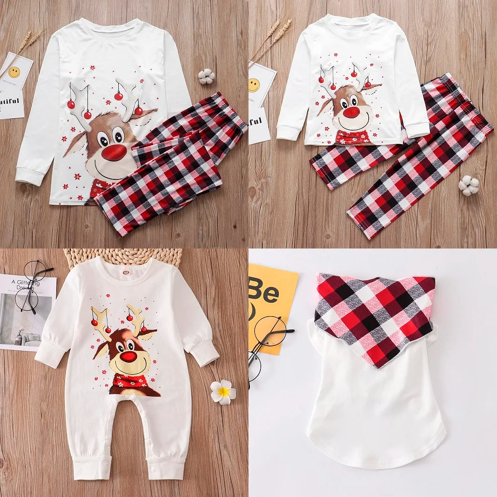 Family Matching Christmas Pajama Sets – Mother, Kids, Baby Romper & Pet Dog Outfits