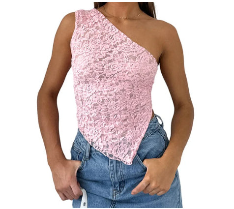Asymmetrical Backless Top – Lace Detail Summer Style