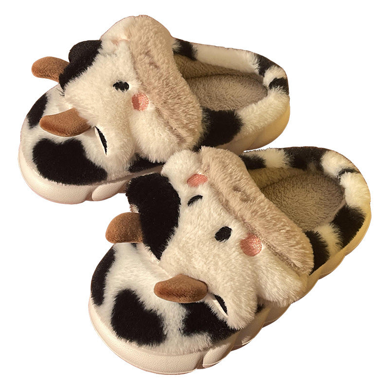 Cow Plush Slippers – Cute Kawaii Soft Indoor Shoes
