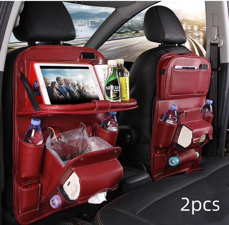 PU Leather Car Seat Organizer with Tray – Waterproof Storage