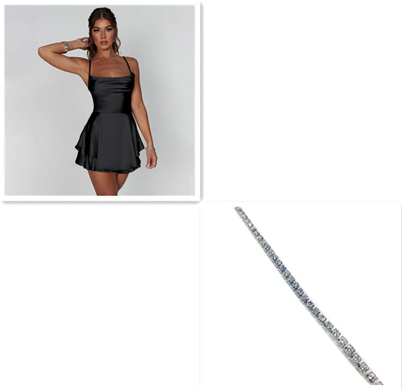 Satin Backless Mini Dress – Lace-Up Elegant Style