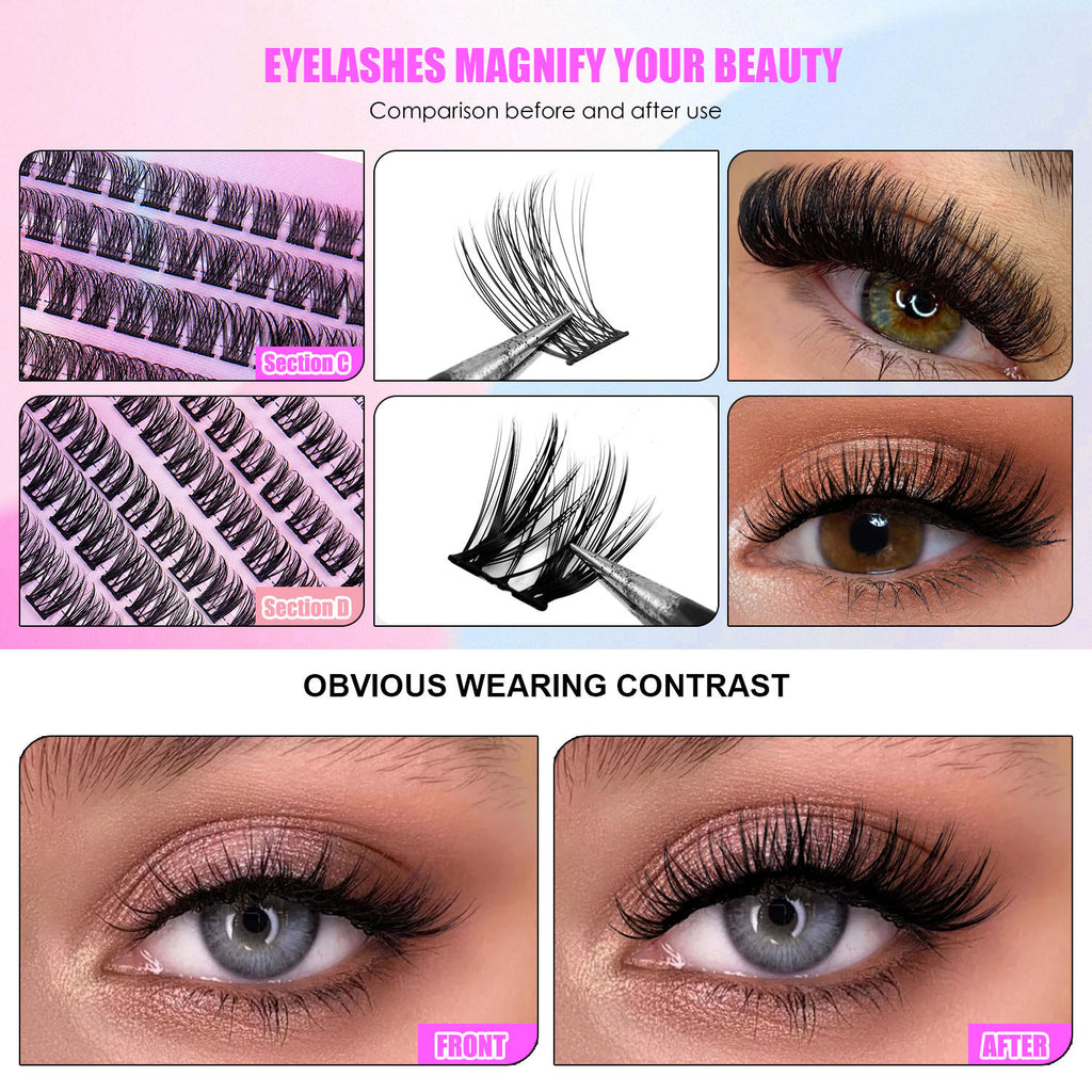 Cluster Lashes Kit – 150 Pieces, 12 Rows, Natural Volume Look