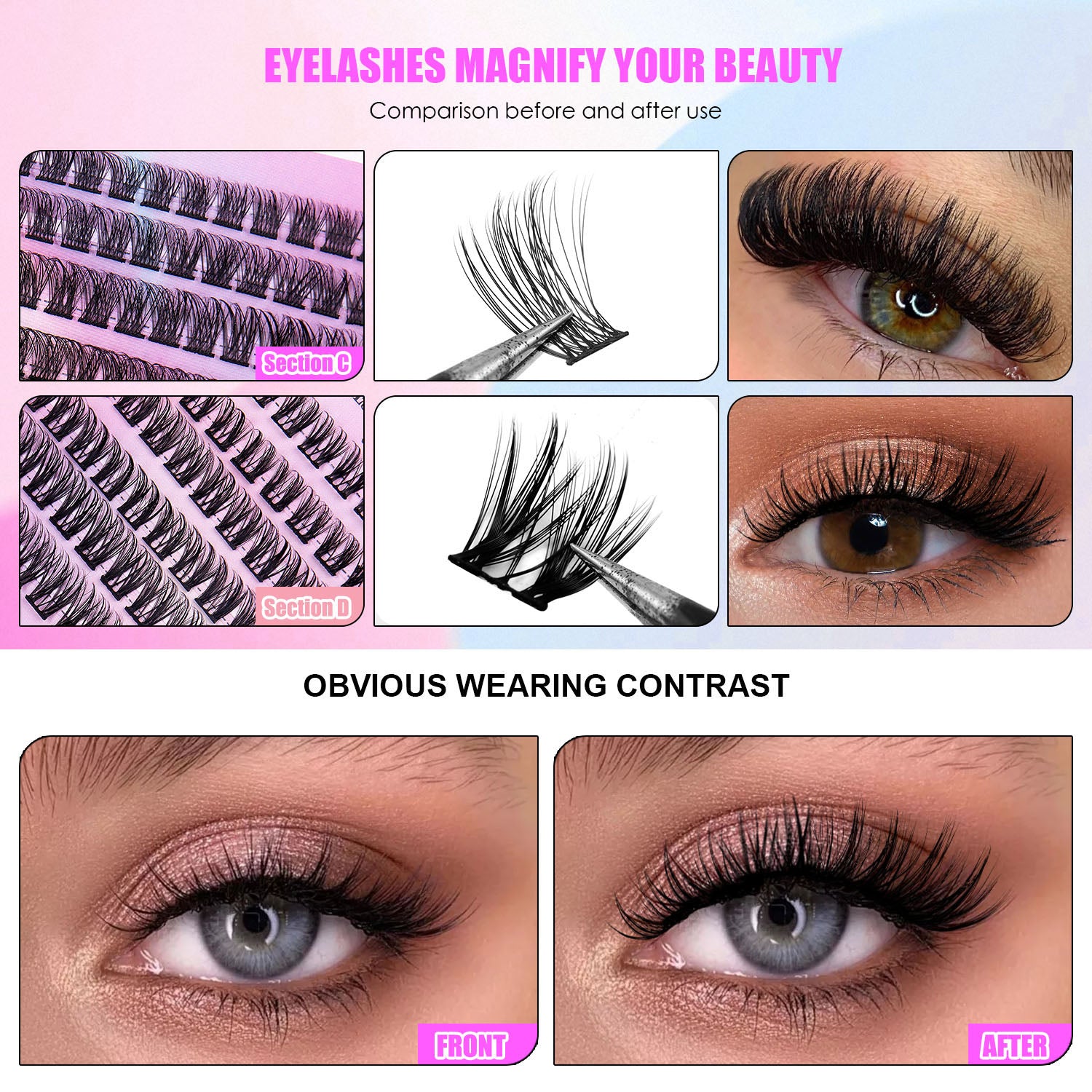 Cluster Lashes Kit – 150 Pieces, 12 Rows, Natural Volume Look