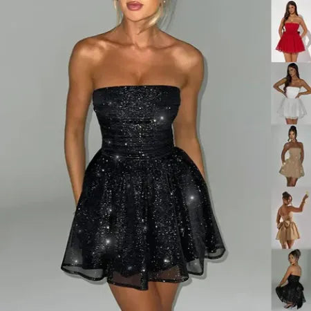 Strapless Lace Mini Dress – Back Bow Detail