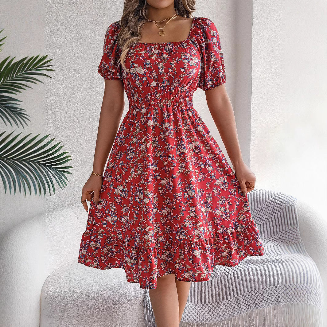 Floral Square Neck Dress – Ruffle Summer Style